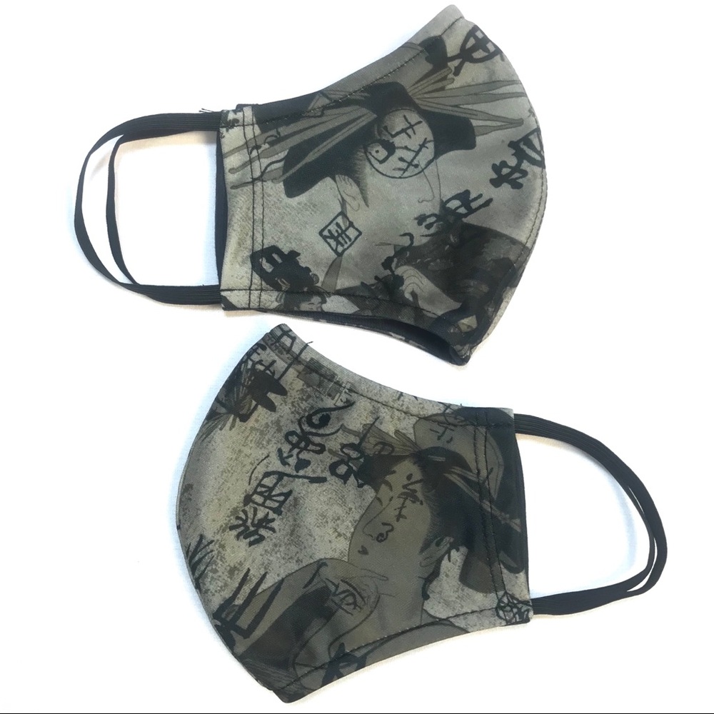 2 pieces set face covering masks Japanese Geisha